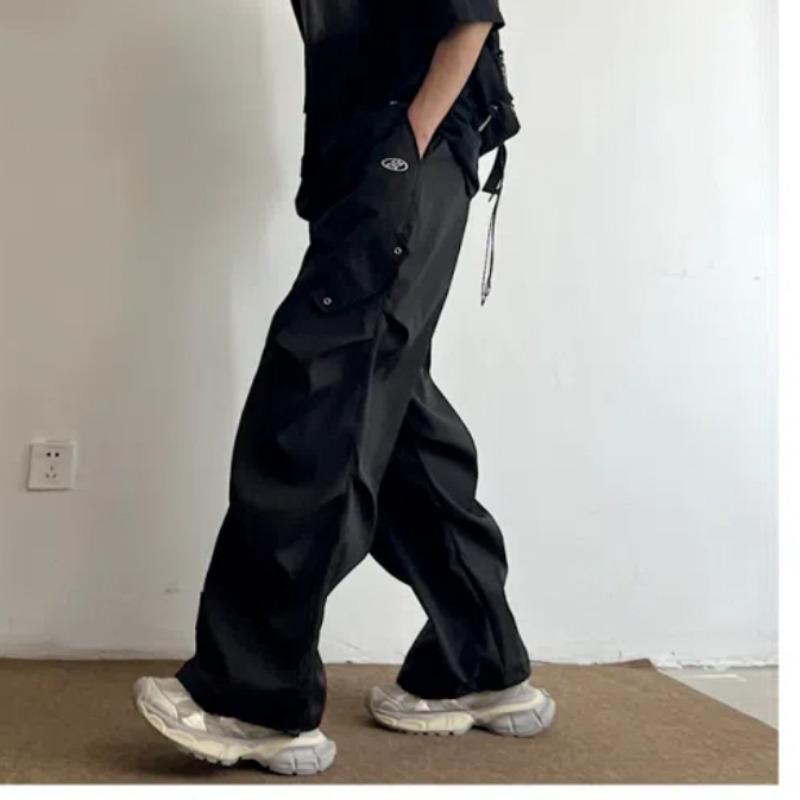 Boyfriend Men's Clothing Trousers Cargo Wide Leg Solid Color Elastic High Waist Pockets Spring Autumn High Street England Pants