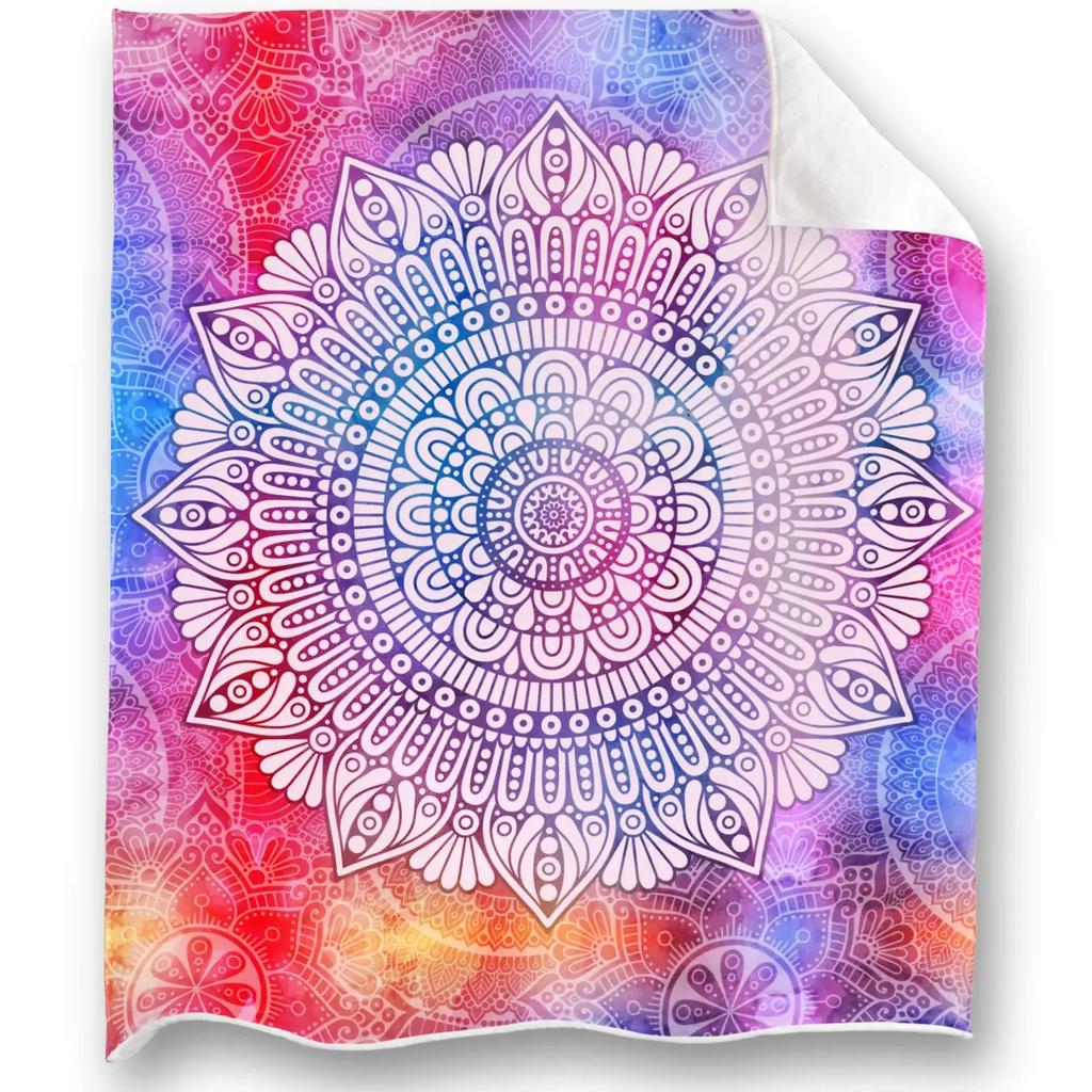 Mandala Throw Blanket Purple Mandala Flannel Throw Blanket for Women Soft Lightweight Air Conditioner Blanket for Bed Sofa Couch