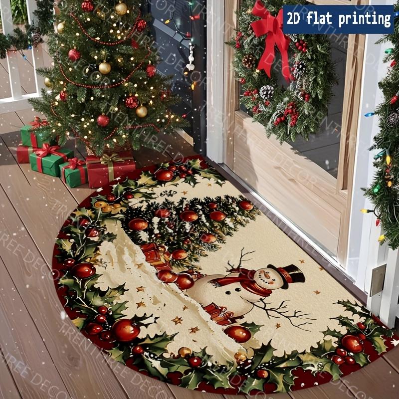 Blue Wood Texture Gnome Snowman Lantern Winter Wishes Rug For Cozy Cottage Doorstep Durable Outdoor Floor Mat