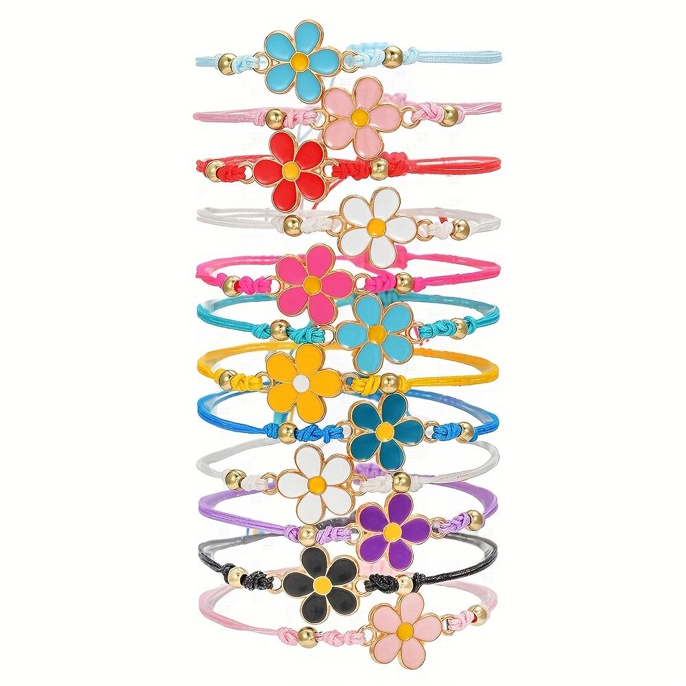 12pcs Set of Sweet and Adorable Colorful Floral Elements Adjustable Handmade Braided Bracelets, Perfect for Daily Wear