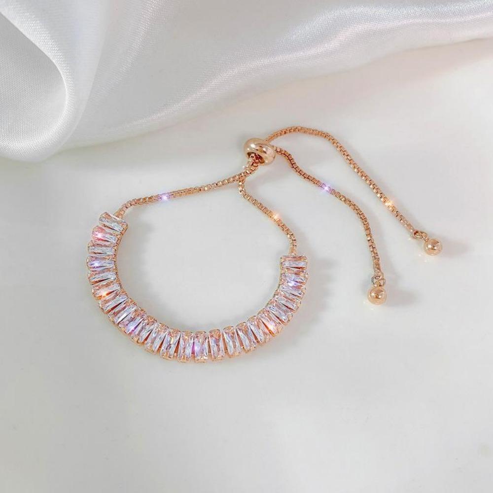 

Регулируемый квадратный браслет с кристаллами циркона, женские ювелирные изделия, подарки розового золота