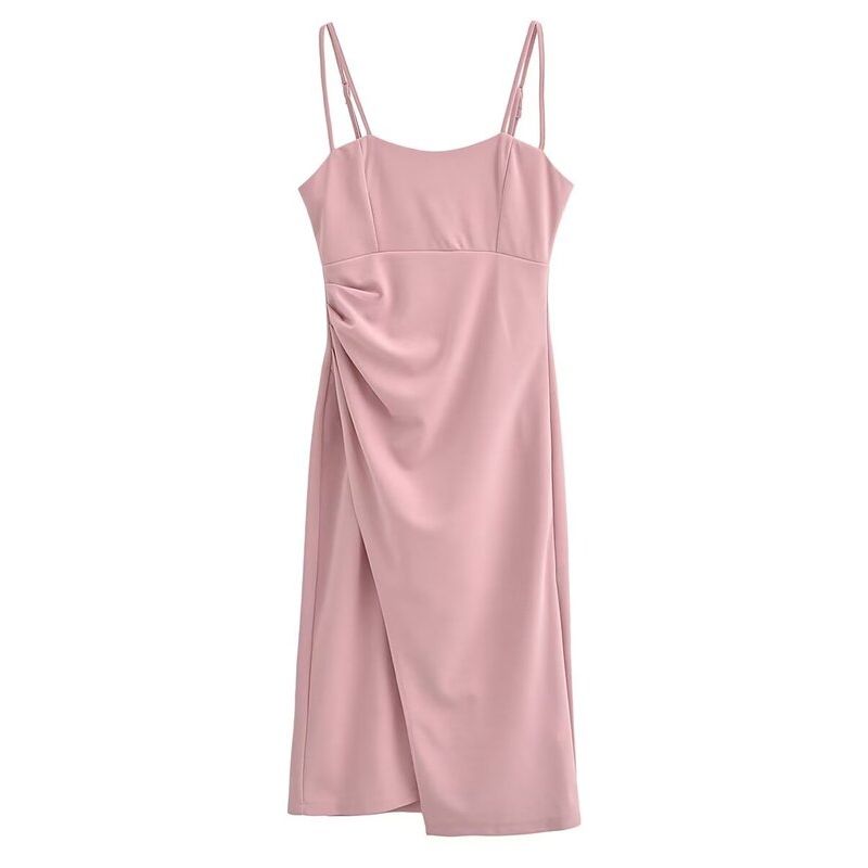 Fashion Style 2024 Spring New Arrival Women's Clothing Elegant Slim Fit Easiest for Match Fashion Ruched Sling Mid-Length Dress