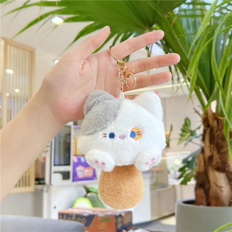 Cute Plush Cat Toy Doll Squeak Keychain Handbag Schoolbag Car Backpack Pendant Kawaii Accessory Gifts for Friend Classmate Girls