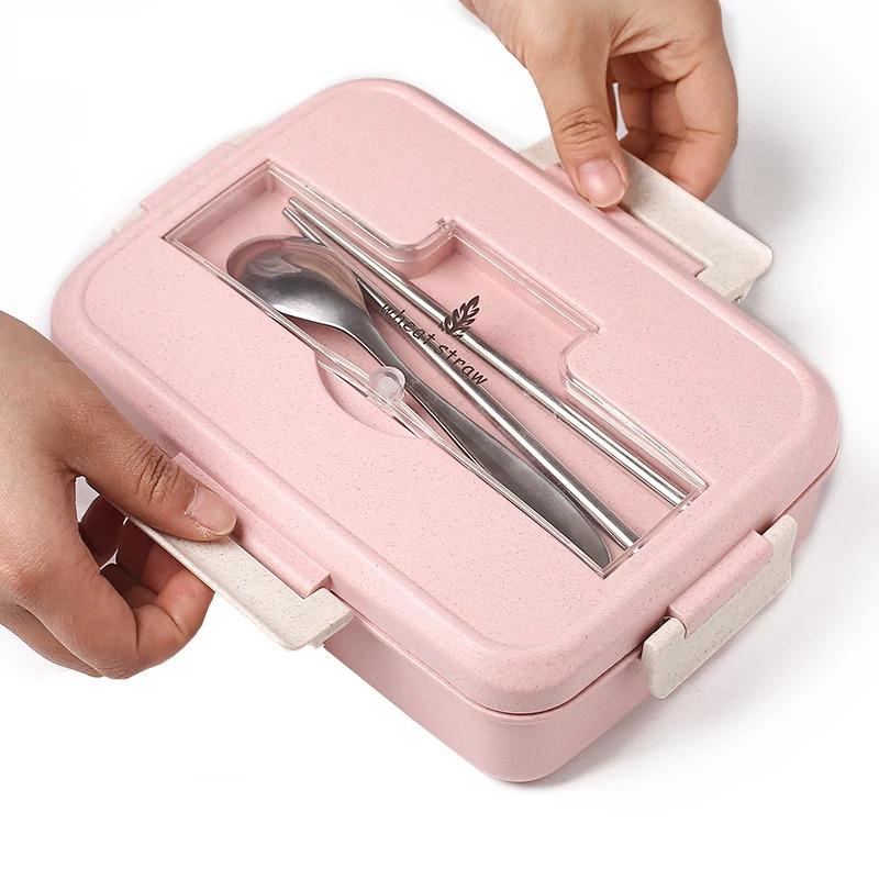 Microwave Lunch Box Wheat Straw Dinnerware Food Storage Container Bento Box Children Kids School Office