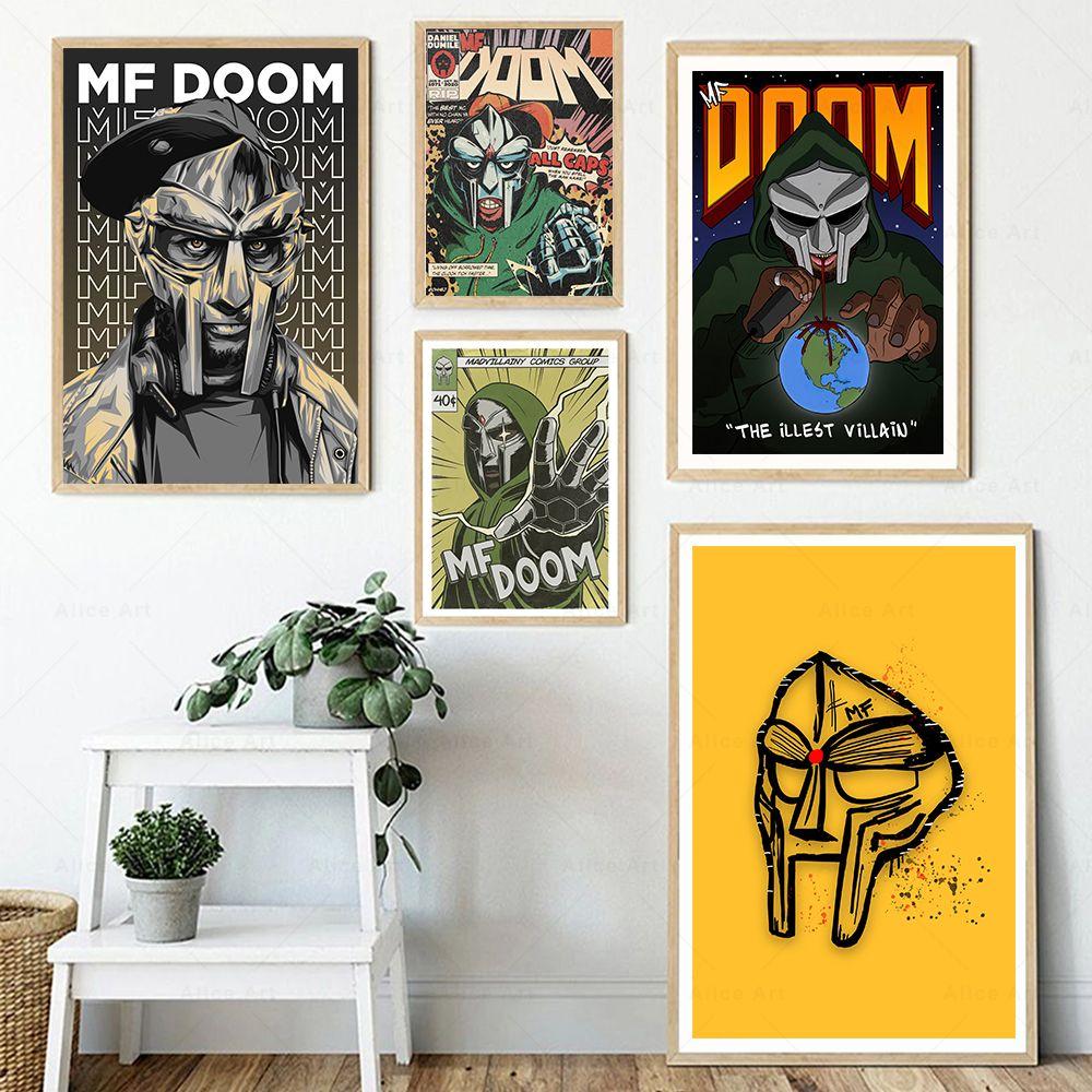 Singer Madvillain MF Doom Poster Room Decor Hip Hop Rap Music Album Star Wall Art Canvas Painting For Living Room Home Decor
