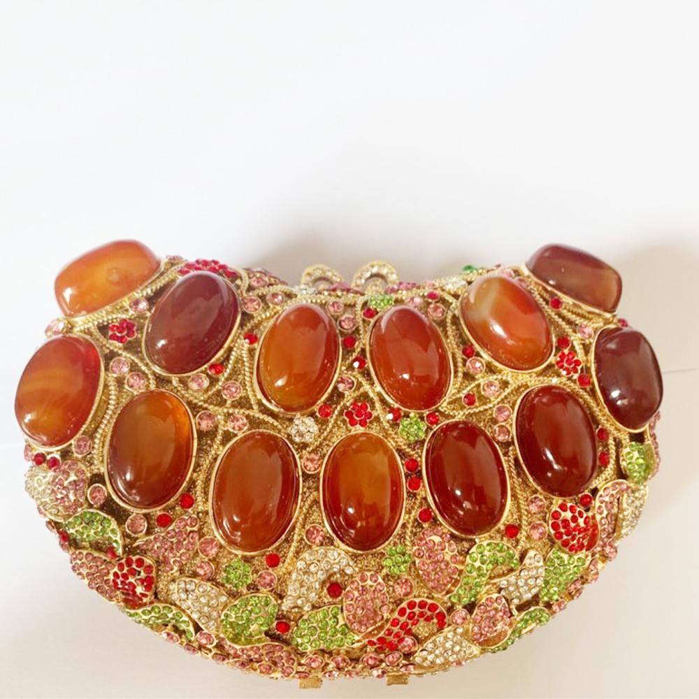 

Heart Evening Bags Large Yellow Stone Women Bridal Wedding Metal Clutches Bag Shape Multicolored Diamond Chain Crystal Purses 18cmX12cmX5cm