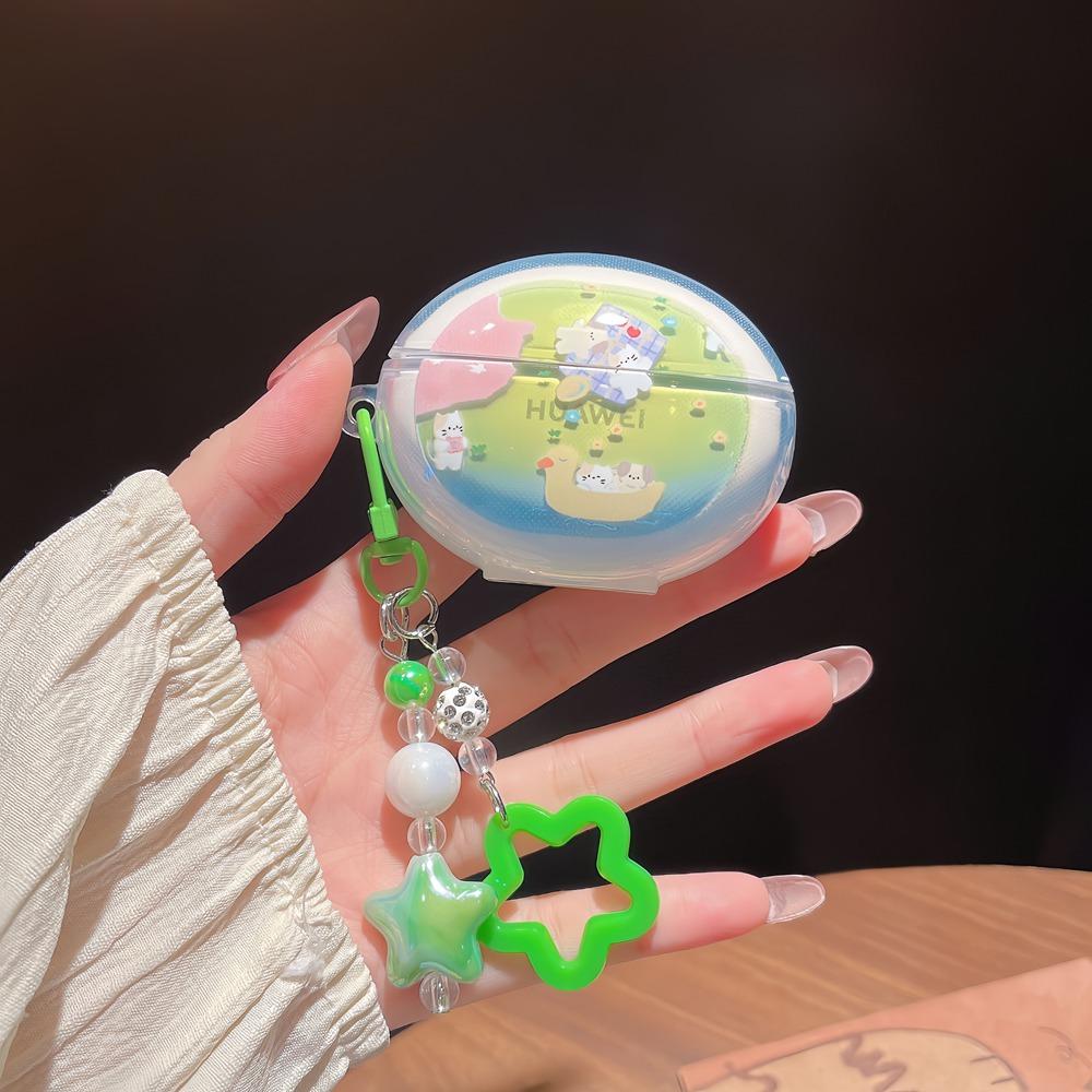 3D Cartoon Cherry Bow Star Earphone Case For Huawei Freebuds 5i 6i 4 Cover Cute Silicone Shockproof Protective Case With Hook