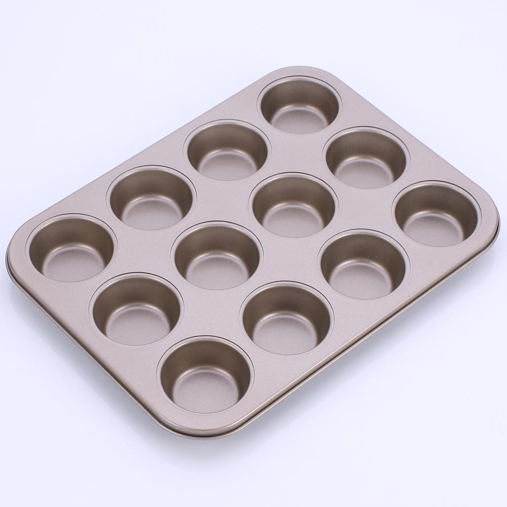 12 Cups Muffin Bun Cupcake Baking Bakeware Gold Black Non-Stick Carbon Steel Tray Cup Cake Mold