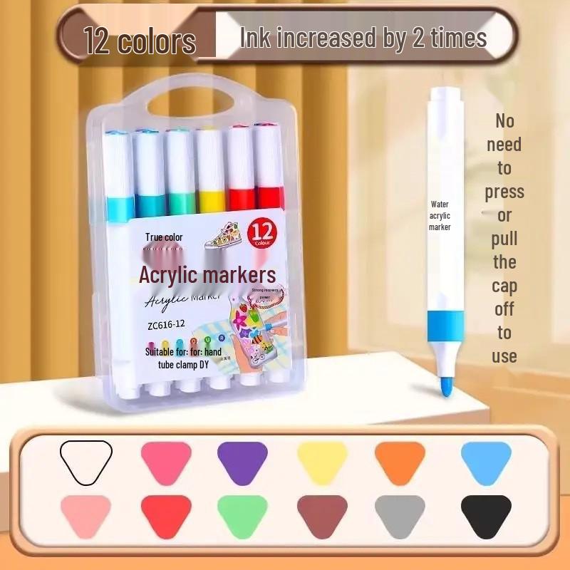 Echtfarbe Dreieckiger Schaft Wasserfarbenstift für Kinder: Acrylmarker-Pinsel für den Kunstunterricht mit Schichtfarben.