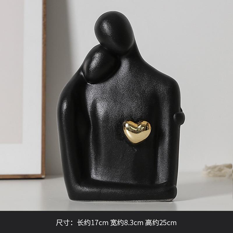 

White Golden Heart Couple Ceramic Sculpture Art Irregular Character Statue Living Room Ornament Simple Lovers Ceramic Sculpture