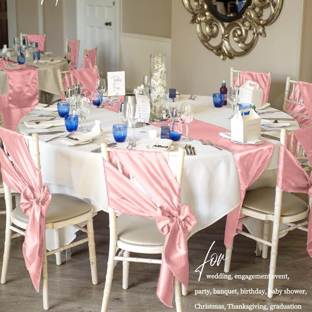 30 PCS 17x275cm White Luxury Satin Chair Sashes Bows Universal Chair Cover for Wedding Reception Restaurant Event Decoration