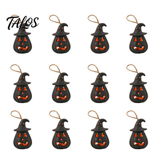 12 Pcs Halloween LED Pumpkin Lantern, Spooky Hanging Lighted Pumpkin Light with Witch Hat for Indoor Outdoor Home Party Decor