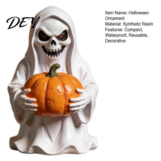 Spooky Holiday Gift for Friends Halloween White Ghost Pumpkin Resin Statue, Holding Mini Durable Ornament Figurine Garden Yard Tabletop Mantel
