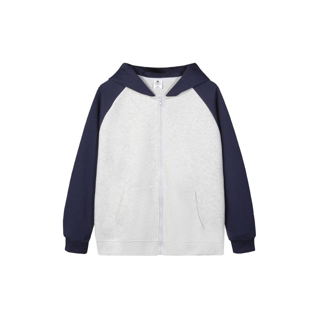 320g Unisex Youthful Trendy Loose Color Block Zipper Raglan Hoodie Cardigan