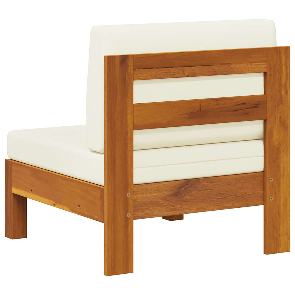 Mid Section Sofa with Cream Colored Cushions Solid Acacia Wood