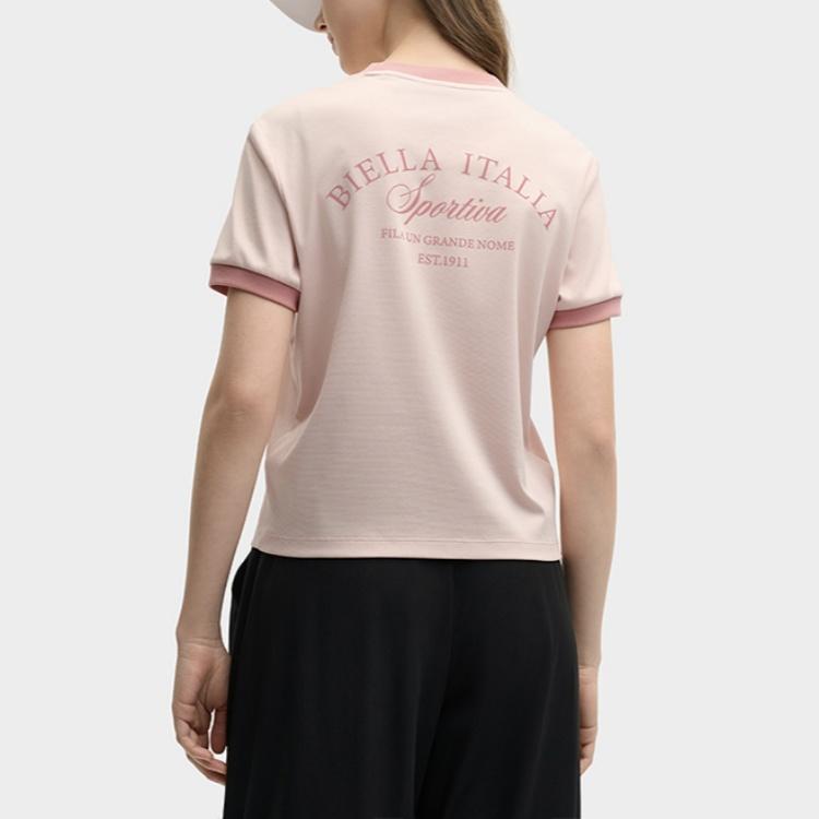 Fila Original Letter Print Round Neck Short Sleeve T-Shirt Women Tops Gray Pink F11W529112F-PK