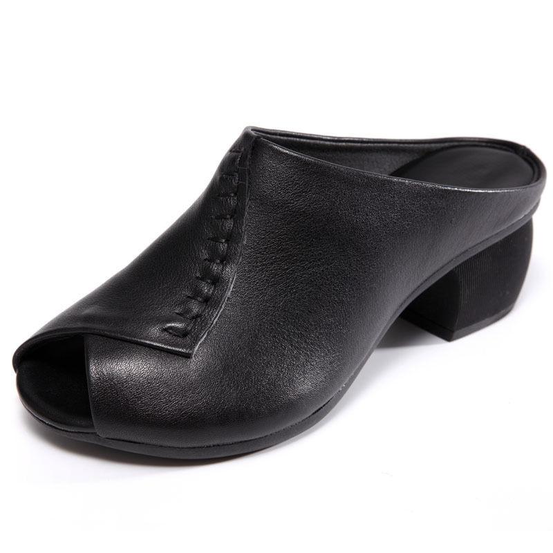 Fashion Original Design Women Sandals 2025,Fashion Summer Mid Heels,Peep toe Slippers Shoes,Microfiber Leather,BLACK,BROWN,Dropshipping