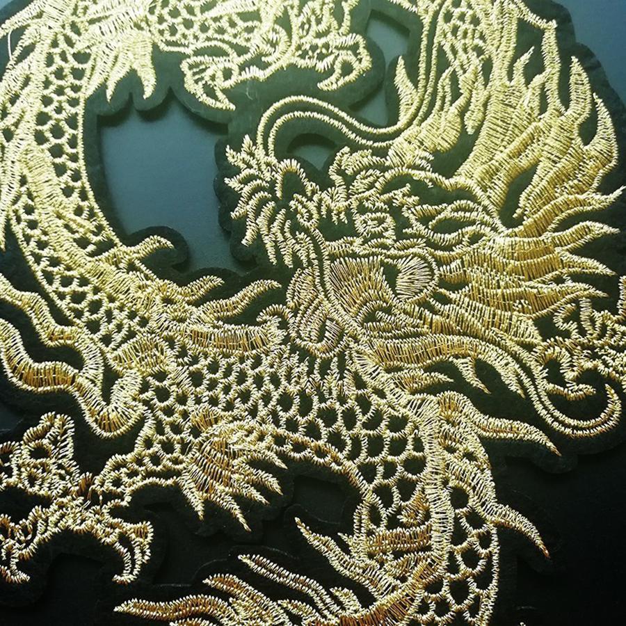 1Pcs Gold Dragon Embroidery Patches Applique Clothes Jeans Decoration
