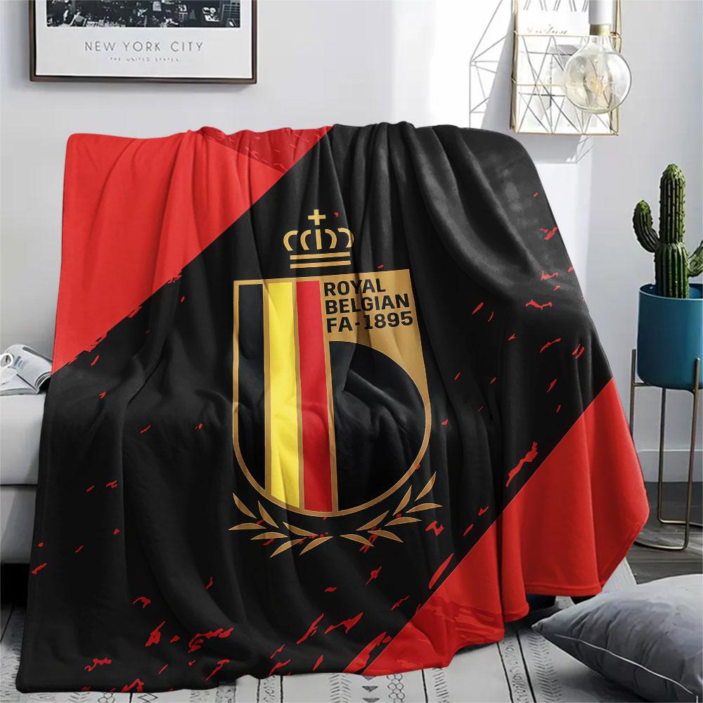Belgium National Football Printed Flannel Blanket, Soft Throw for Bedroom Sofa, Washable,soccer Fan Merchandise, Great Gift.