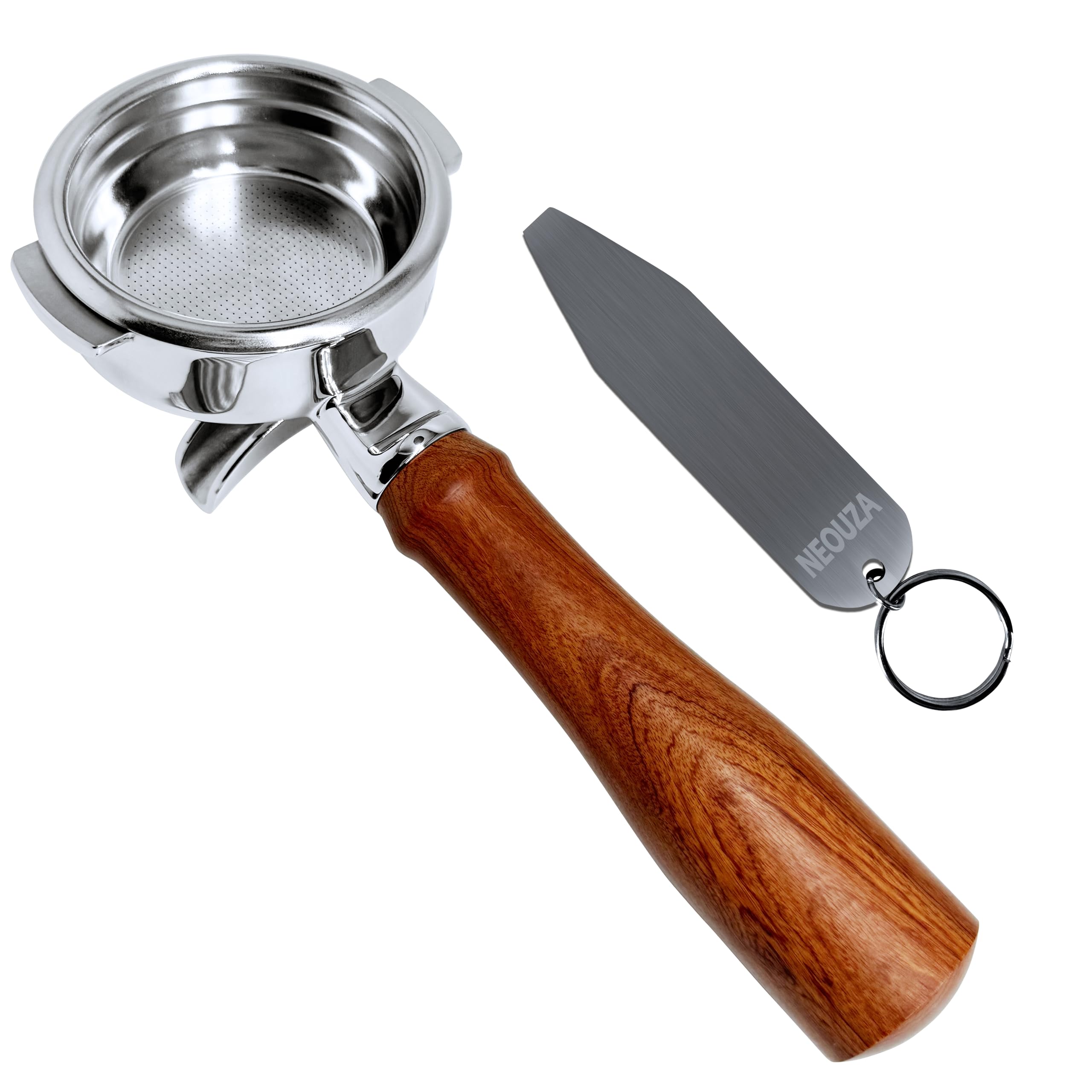 

NEOUZA 58mm Espresso Portafilter for E61 Coffee Machines, Non-Pressurized Basket, Double Spout, and Basket Removal Tool