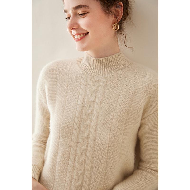 

Женский кашемировый пуловер с полувысоким воротом и длинными рукавами - Однотонный, Повседневный, Свободный, Утепленный для осени/зимы. Extra Extra Large