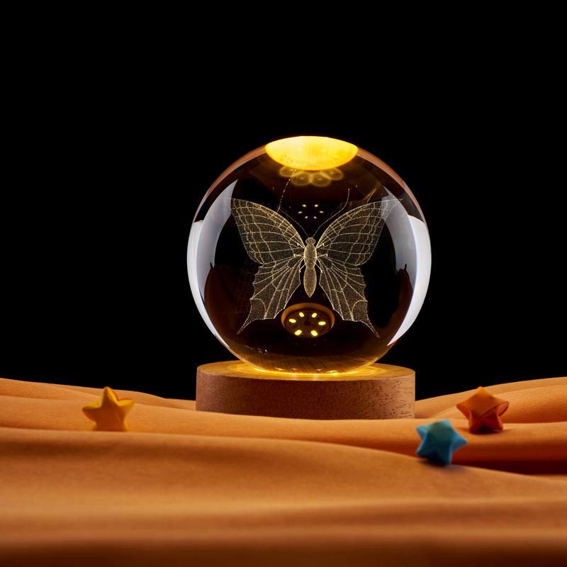3D Laser-Engraved Crystal Ball Night Light - Creative Atmosphere Gift As shown