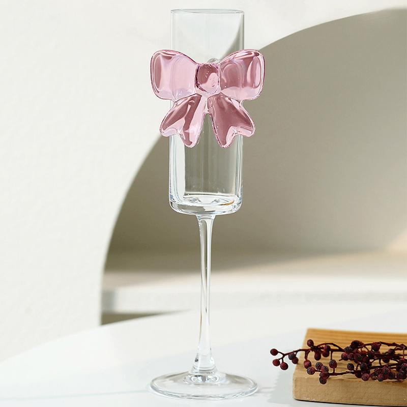 Creative Pink Bow Champagne Tall Wine Glasses Sparkling Wine Glasses For Family Party Holiday And Wedding