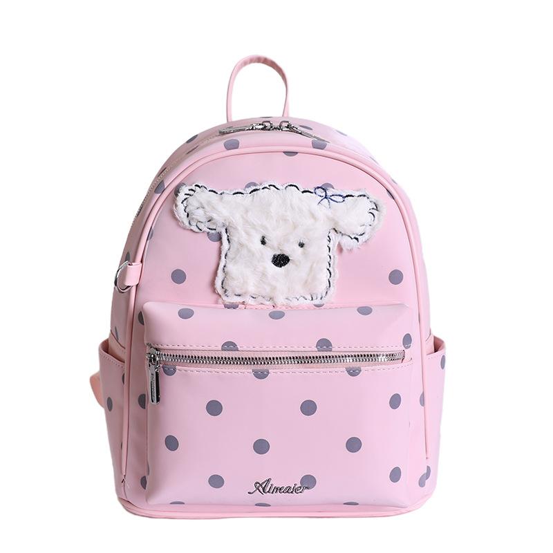 Schoolbag cute commuter backpack bag for women 1011 summer new large-capacity junior high school students student polka dot puppy schoolbag
