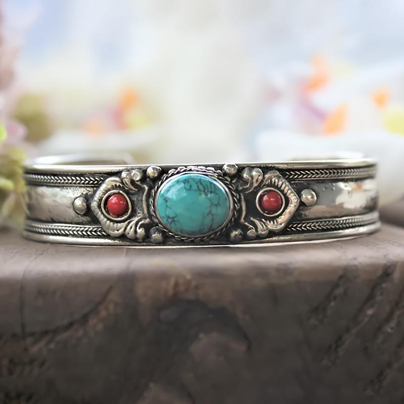 Classic Retro Fashion Silver Color Lotus Flower Bracelet for Women Ethnic Style Lotus Leaf Bracelet Retro Open Bracelet Jewelry