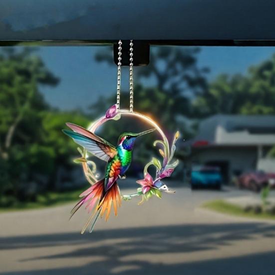 Cute Birds Pendant Car Rearview Mirror Charm Acrylic 2D Purse Backpack Bag Keychain Car Interior Decoration