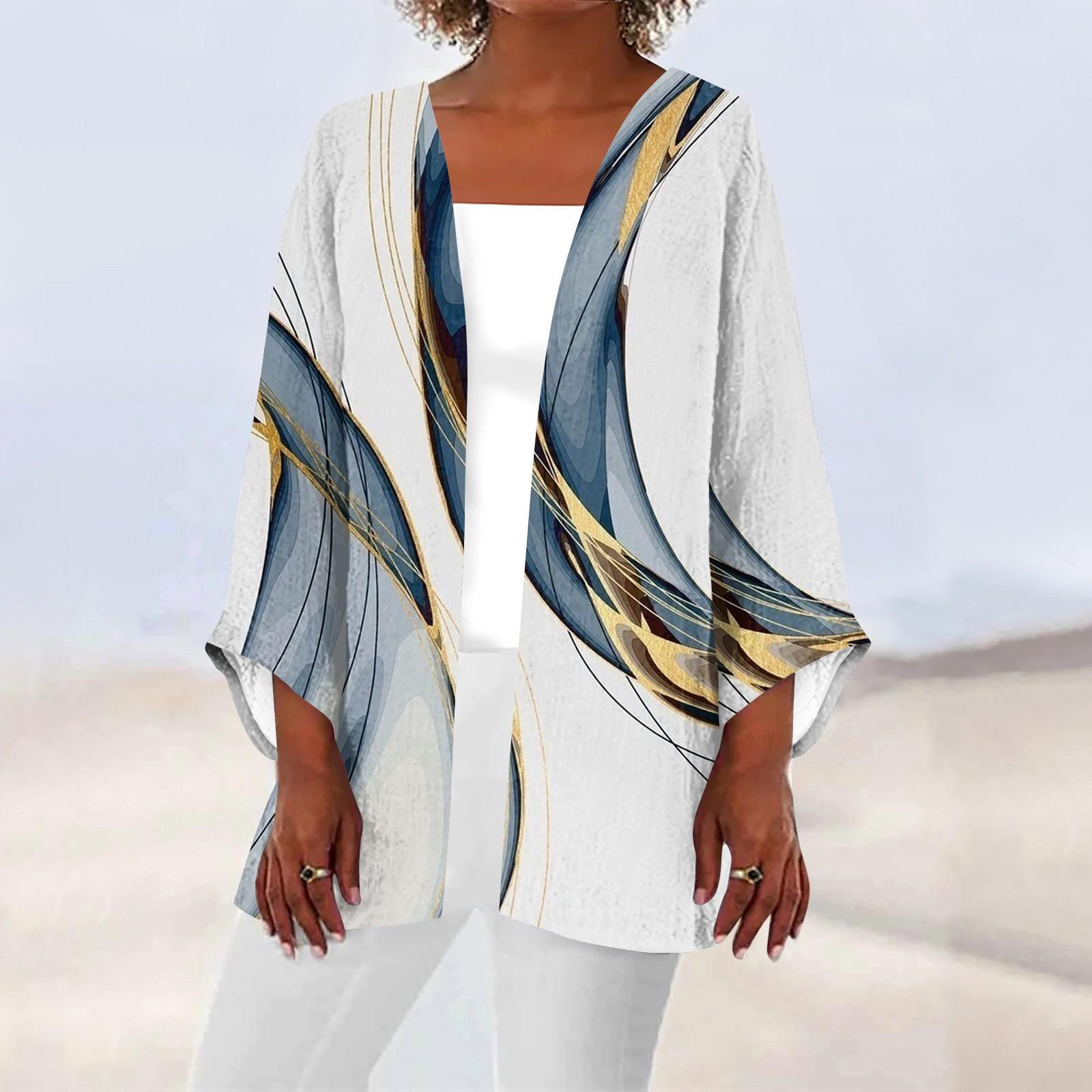 

Женская повседневная модная легкая куртка средней длины с принтом, кардиган XL белый