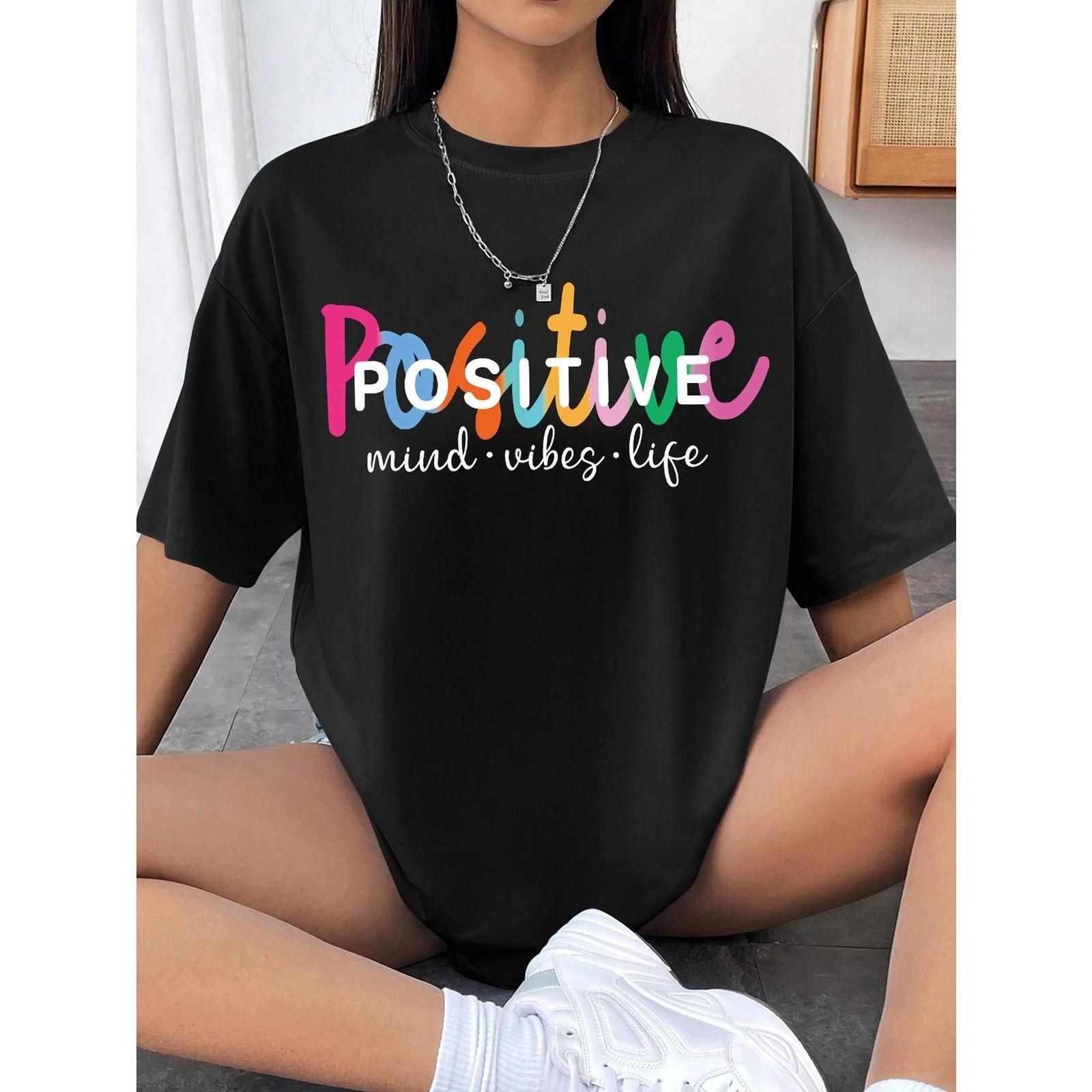 Slogan Graphic Drop Shoulder Tee POSITIVE Mind Vibes Life XXXL