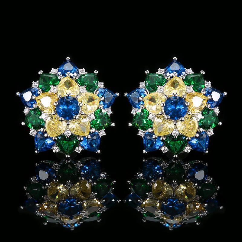 Jewelry Copper Bottom Gold-Plated Simulation Color Treasure Flower High-End Light Luxury Suit Women