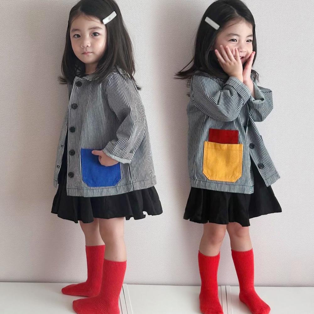 ANKRT Dívčí pruhovaná volná džínová bunda a Chlapecký barevně blokovaný kabát