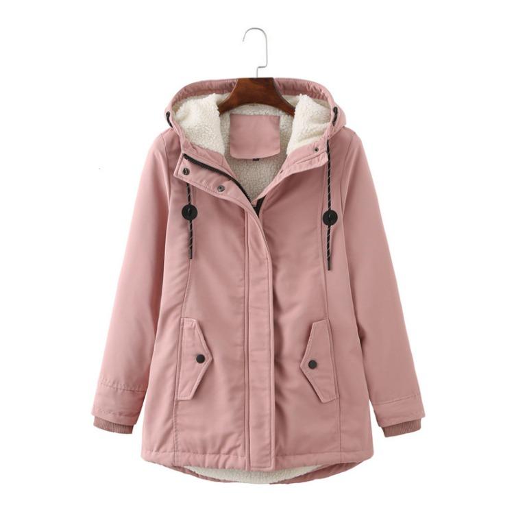 Warm Padded Cotton Coat Jacket Womens Fashion Solid Colour Hooded Autumn Winter