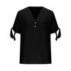 Womens V Neck Short Sleeve Blouse with Button and Tie Sleeve Casual Loose Fit Top for Daily Wear Office School
