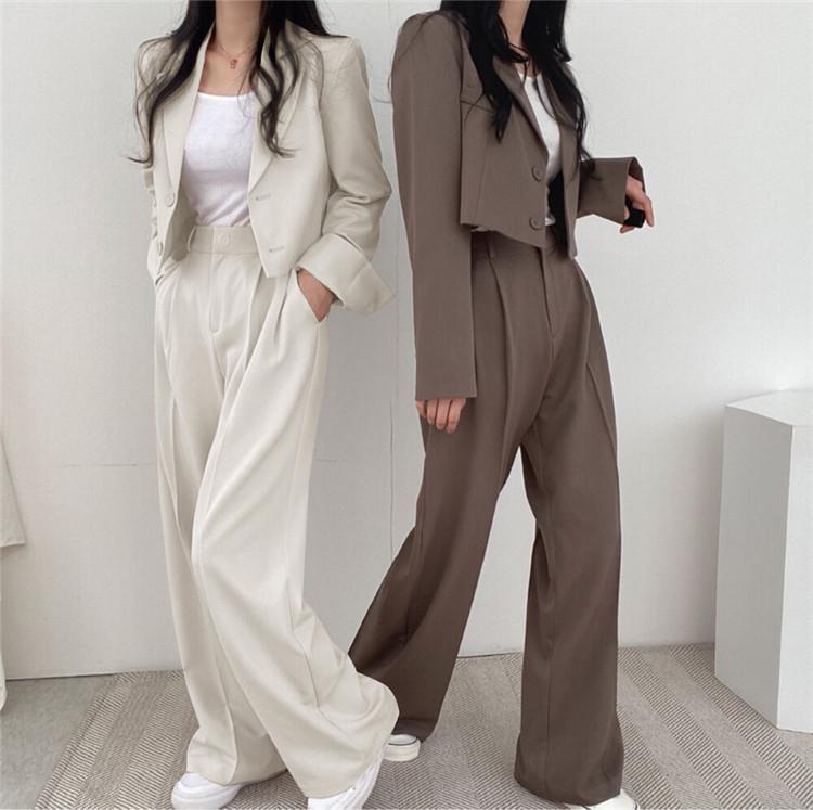 Women's Khaki Summer Suit Set: High Waist, Slimming Straight-Leg Pants, Professional Slim Fit, Versatile Temperament