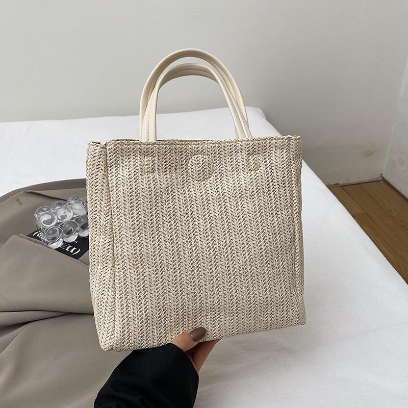 2025 новая летняя контрастная универсальная плетеная вручную сумка большой вместимости простая сумка-тоут плетеная из соломы