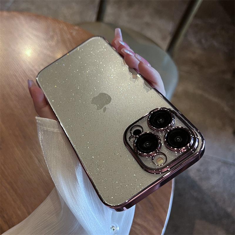 Sparkling Glitter Phone Case for iPhone 16 15 14 Pro Max, Luxury Electroplated Mirror Cover with Transparent TPU Bumper Shockproof