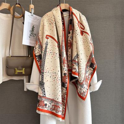 New Retro Wind Streamer Tower Jacquard Scarf Women's Autumn and Winter Versatile Atmosphere Warm Outer Scarf