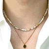 S SY [set] Natural Shell Beads & Gold Pendant Necklace