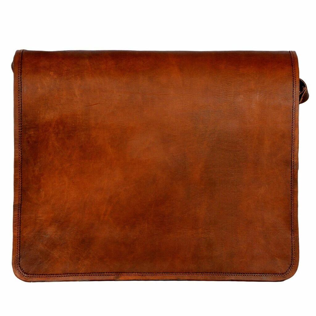 Veske Lær Geit Menns Vintage Laptop Messenger Brun Koffert Ekte Skulder