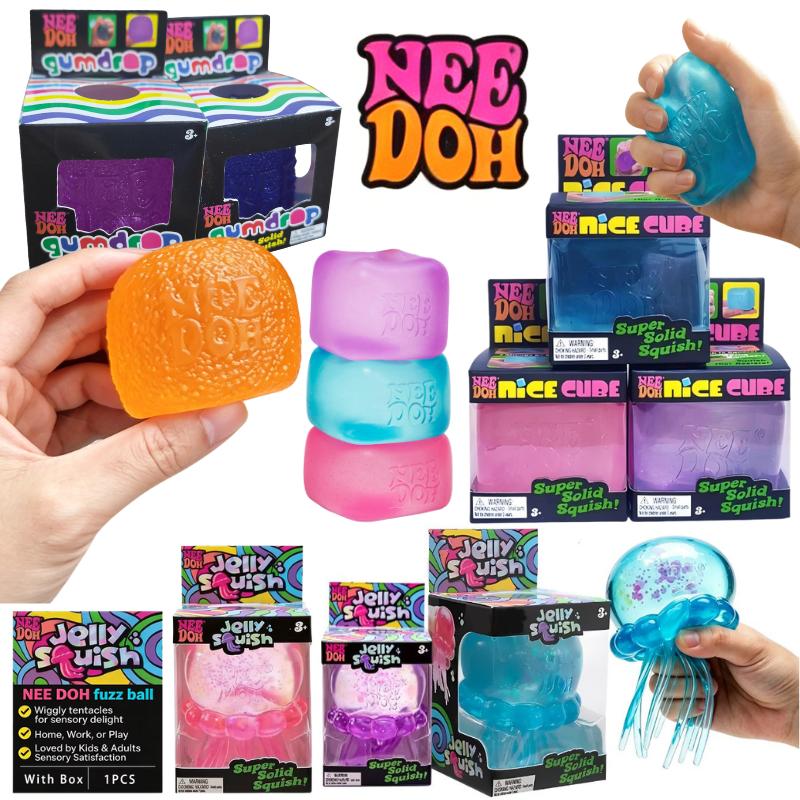Schylling Nice Cube & Jellyfish & Maltose Candy Needoh Squishy Soft Sensory Squeeze Stress Relief Relax Toy