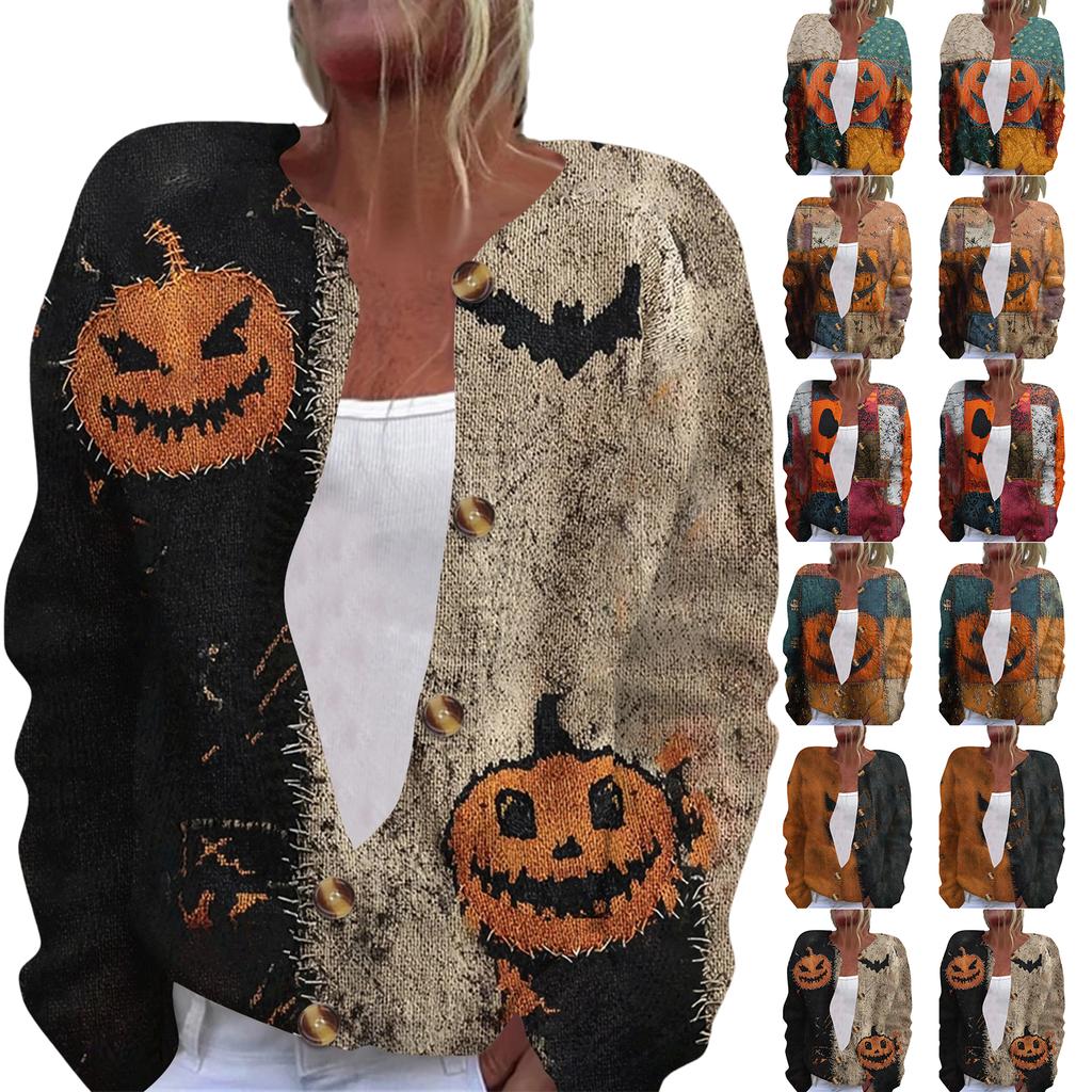 Women's Fashion Printed Long Sleeve Knitted Cardigan Button Down Jacket