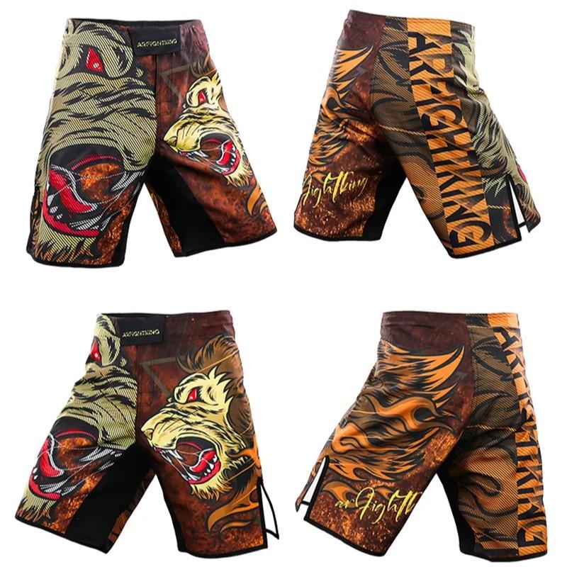 Men MMA Shorts Boxing Lion Printing Workout Muay Thai Gym Sports Pants Jiujitsu Fight Wear