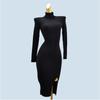 Foreign Trade Cut the Tag Off Western Style Turtleneck Base Skirt Slim Fit Soft Glutinous Split Sexy Knitted Sheath Over the Knee Dress
