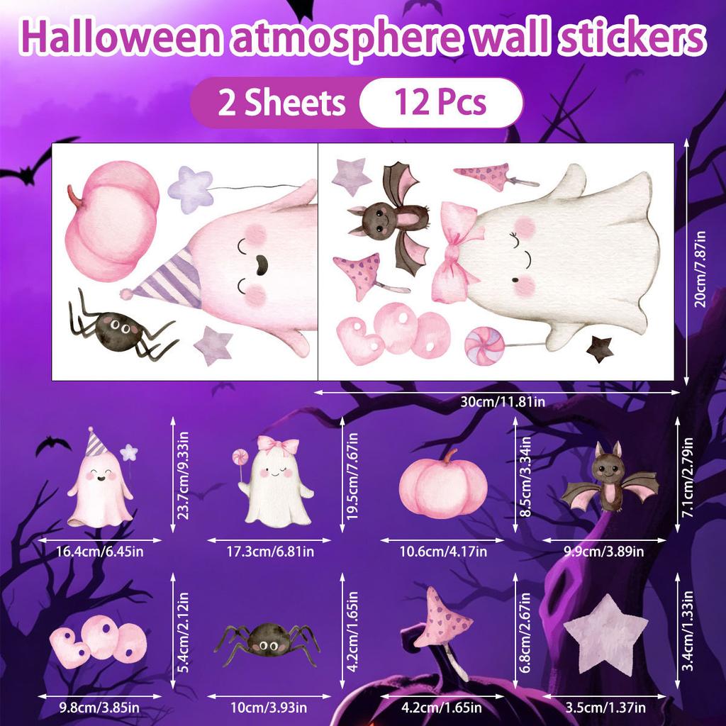 Q Version Cute Ghost Theme Window Stickers PVC Static Cling Halloween Decor for Home Living Room Party Decoration