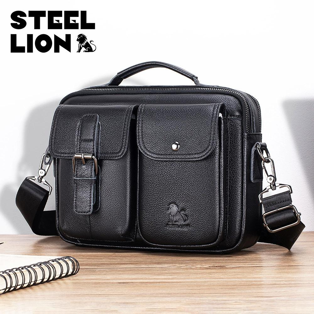 LAOSHIZI Genuine Leather Men's Shoulder Bag Vintage Male Messenger Bags Men Business Crossbody Bag