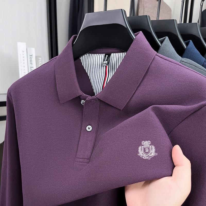 100% Pure Cotton Men'S Long Sleeved Polo Shirt High-End Designer Brand Embroidered T-Shirt 2025 Autumn New Casual Breathable Top