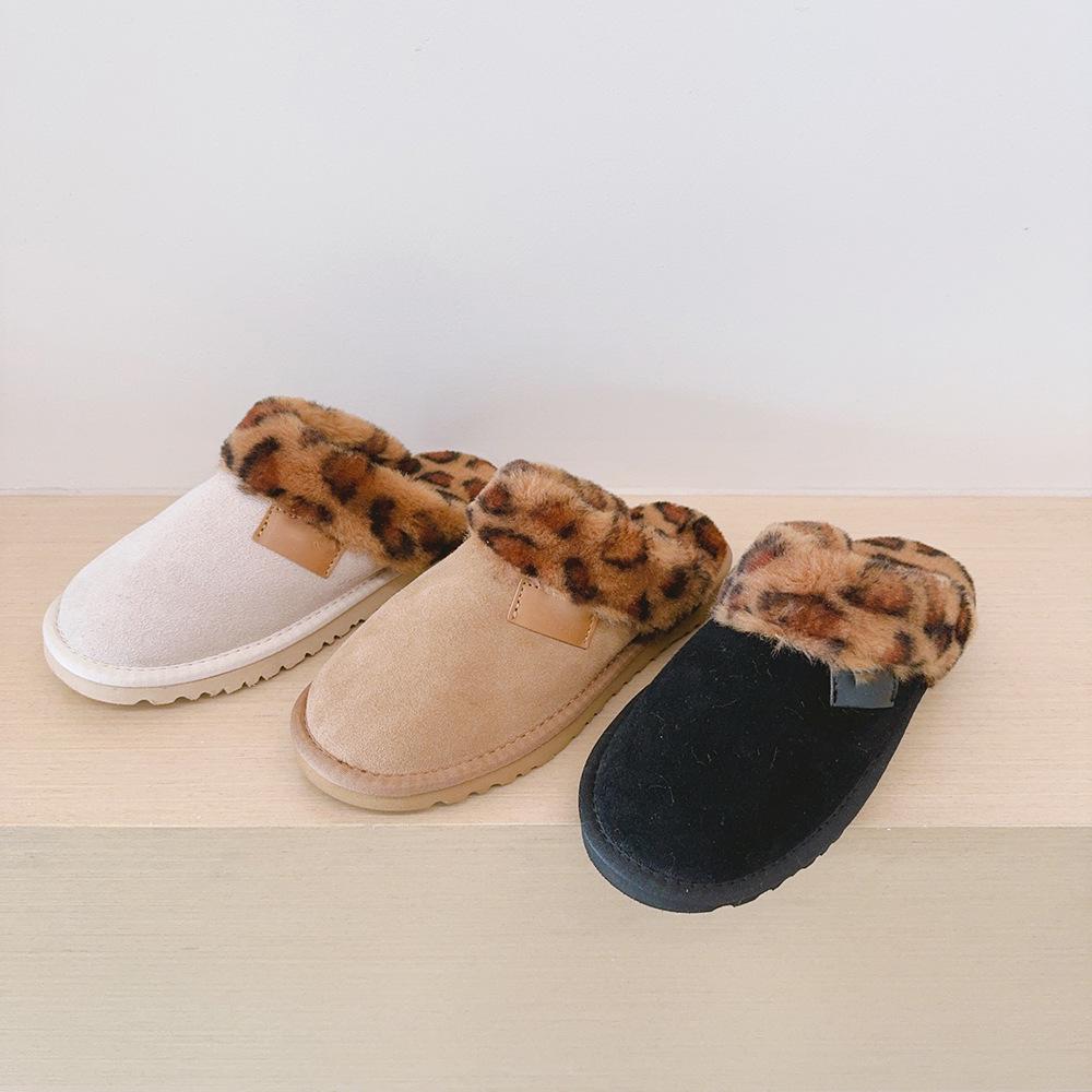 Women's Plus Size Leopard Print Wool Snow Boots - 2024 Winter Flat Low Velvet Warm Slippers